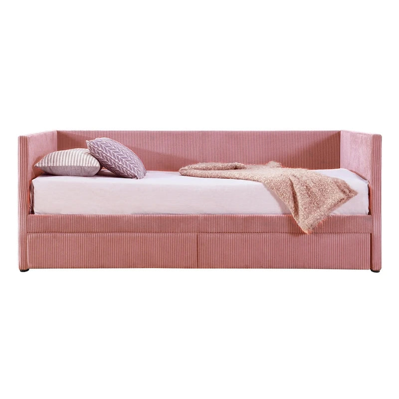 Twin Corduroy Upholstered Daybed with 2 Storage Drawers - Tufted Headboard, Wood Slats, No Box Spring Needed