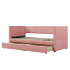 Twin Corduroy Upholstered Daybed with 2 Storage Drawers - Tufted Headboard, Wood Slats, No Box Spring Needed