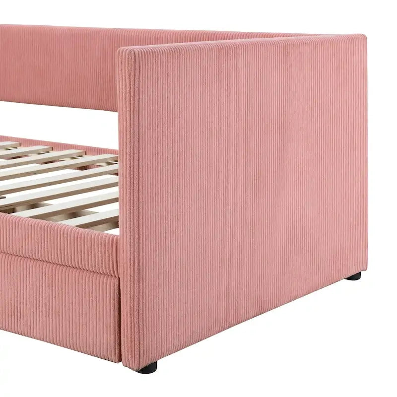 Twin Corduroy Upholstered Daybed with 2 Storage Drawers - Tufted Headboard, Wood Slats, No Box Spring Needed