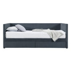 Twin Corduroy Upholstered Daybed with 2 Storage Drawers - Tufted Headboard, Wood Slats, No Box Spring Needed