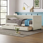 Twin Corduroy Upholstered Daybed with 2 Storage Drawers - Tufted Headboard, Wood Slats, No Box Spring Needed