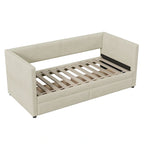 Twin Corduroy Upholstered Daybed with 2 Storage Drawers - Tufted Headboard, Wood Slats, No Box Spring Needed