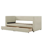 Twin Corduroy Upholstered Daybed with 2 Storage Drawers - Tufted Headboard, Wood Slats, No Box Spring Needed
