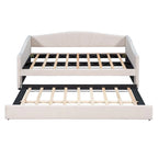 Twin Velvet Upholstered Daybed Sofa with Trundle - Backrest & Armrests, 650 lbs Capacity, No Box Spring Needed