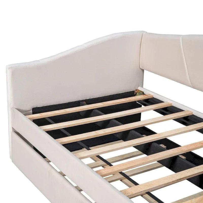 Twin Velvet Upholstered Daybed Sofa with Trundle - Backrest & Armrests, 650 lbs Capacity, No Box Spring Needed