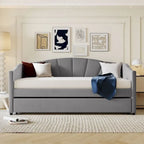 Twin Velvet Upholstered Daybed Sofa with Trundle - Backrest & Armrests, 650 lbs Capacity, No Box Spring Needed