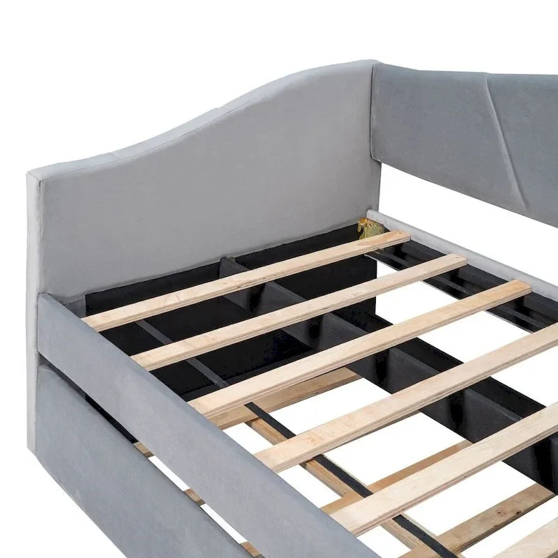 Twin Velvet Upholstered Daybed Sofa with Trundle - Backrest & Armrests, 650 lbs Capacity, No Box Spring Needed