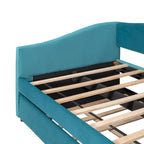 Twin Velvet Upholstered Daybed Sofa with Trundle - Backrest & Armrests, 650 lbs Capacity, No Box Spring Needed