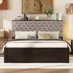 Solid Pine Wood Platform Bed with Storage Headboard, 4 Drawers & Double Shoe Rack - Multi-Functional Design