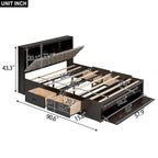 Solid Pine Wood Platform Bed with Storage Headboard, 4 Drawers & Double Shoe Rack - Multi-Functional Design