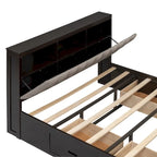 Solid Pine Wood Platform Bed with Storage Headboard, 4 Drawers & Double Shoe Rack - Multi-Functional Design