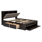 Solid Pine Wood Platform Bed with Storage Headboard, 4 Drawers & Double Shoe Rack - Multi-Functional Design