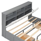 Solid Pine Wood Platform Bed with Storage Headboard, 4 Drawers & Double Shoe Rack - Multi-Functional Design