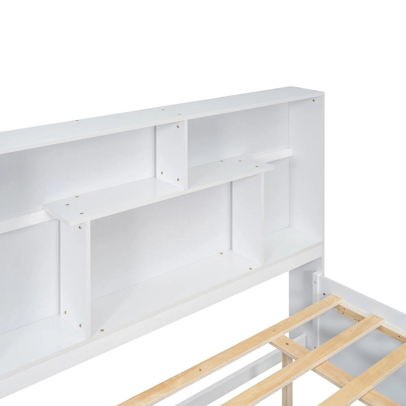 Queen Size Platform Bed with Storage Headboard and 2 Drawers