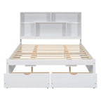 Queen Size Platform Bed with Storage Headboard and 2 Drawers