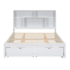 Queen Size Platform Bed with Storage Headboard and 2 Drawers