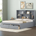 Queen Size Platform Bed with Storage Headboard and 2 Drawers