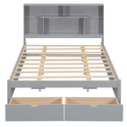 Queen Size Platform Bed with Storage Headboard and 2 Drawers