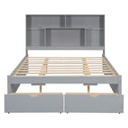 Queen Size Platform Bed with Storage Headboard and 2 Drawers