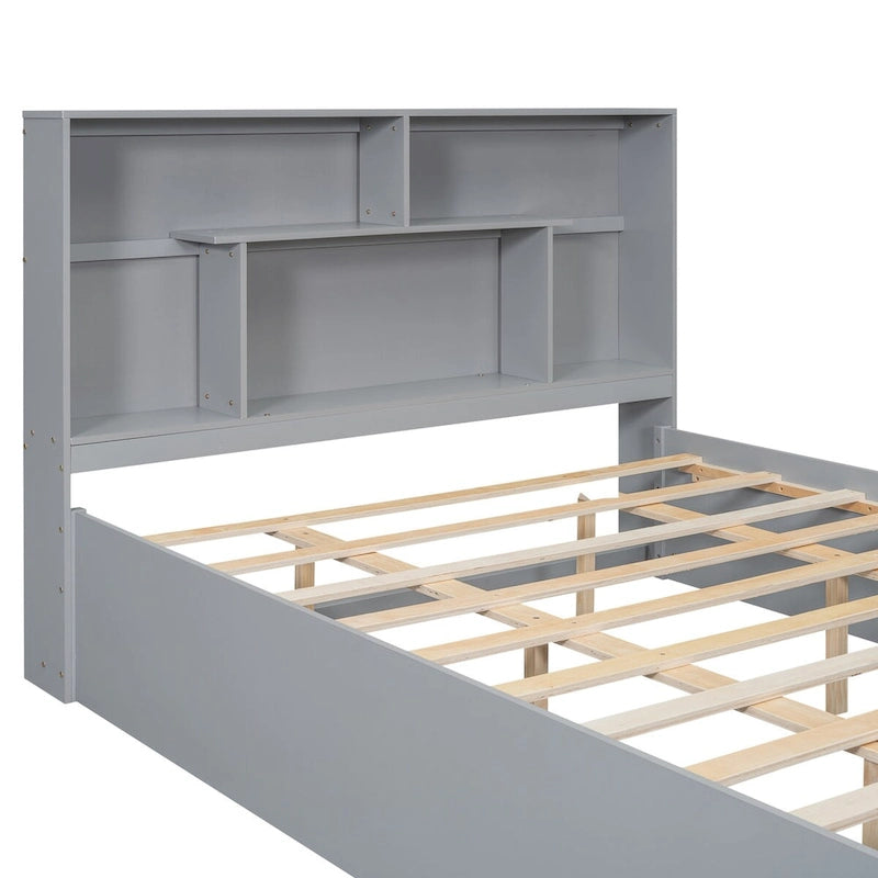 Queen Size Platform Bed with Storage Headboard and 2 Drawers