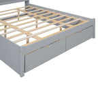 Queen Size Platform Bed with Storage Headboard and 2 Drawers