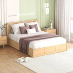 Natural Wood Platform Bed with 2 Storage Drawers & Under-Bed Storage - Modern Design, No Box Spring Needed