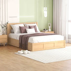 Natural Wood Platform Bed with 2 Storage Drawers & Under-Bed Storage - Modern Design, No Box Spring Needed