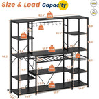 Bakers Rack with Power Outlet - 4 AC + 2 USB - Microwave Stand - Wine Rack - Goblet Holder - 8 Hooks - Wire Basket - 12 Shelves - Industrial Style - Kitchen