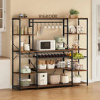 Bakers Rack with Power Outlet - 4 AC + 2 USB - Microwave Stand - Wine Rack - Goblet Holder - 8 Hooks - Wire Basket - 12 Shelves - Industrial Style - Kitchen