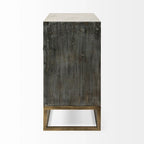 3-Drawer Accent Cabinet with Iron Frame, 39"L x 15.7"W x 30.9"H, Gray Fir Veneer, Antiqued Brass, Geometric Pattern