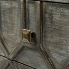 3-Drawer Accent Cabinet with Iron Frame, 39"L x 15.7"W x 30.9"H, Gray Fir Veneer, Antiqued Brass, Geometric Pattern