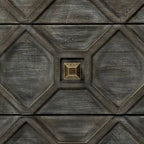 3-Drawer Accent Cabinet with Iron Frame, 39"L x 15.7"W x 30.9"H, Gray Fir Veneer, Antiqued Brass, Geometric Pattern
