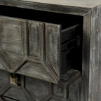 3-Drawer Accent Cabinet with Iron Frame, 39"L x 15.7"W x 30.9"H, Gray Fir Veneer, Antiqued Brass, Geometric Pattern