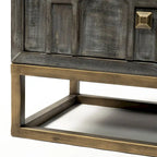 3-Drawer Accent Cabinet with Iron Frame, 39"L x 15.7"W x 30.9"H, Gray Fir Veneer, Antiqued Brass, Geometric Pattern