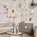 3-Drawer Accent Cabinet with Iron Frame, 39"L x 15.7"W x 30.9"H, Gray Fir Veneer, Antiqued Brass, Geometric Pattern