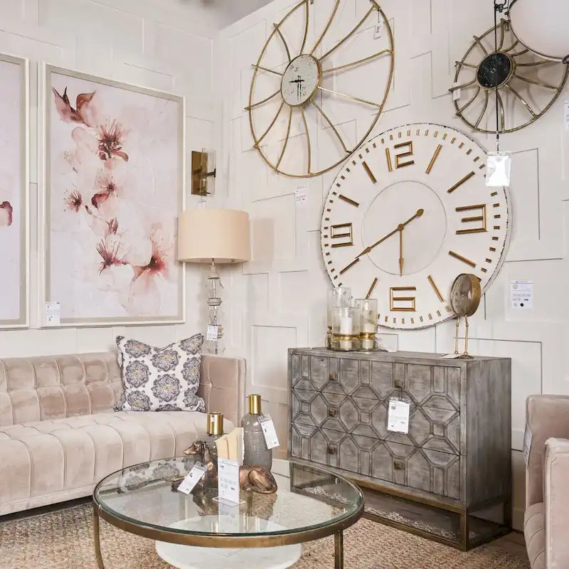 3-Drawer Accent Cabinet with Iron Frame, 39"L x 15.7"W x 30.9"H, Gray Fir Veneer, Antiqued Brass, Geometric Pattern