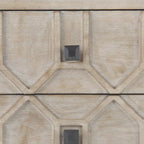 3-Drawer Accent Cabinet with Iron Frame, 39"L x 15.7"W x 30.9"H, Gray Fir Veneer, Antiqued Brass, Geometric Pattern