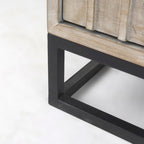 3-Drawer Accent Cabinet with Iron Frame, 39"L x 15.7"W x 30.9"H, Gray Fir Veneer, Antiqued Brass, Geometric Pattern