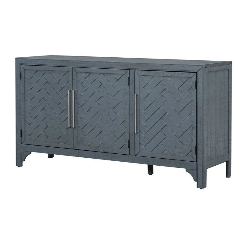 60" Wide Sideboard Cabinet - 3-Door Storage with Adjustable Shelves, Pine Veneer Finish, MDF Construction, Rustic Charm