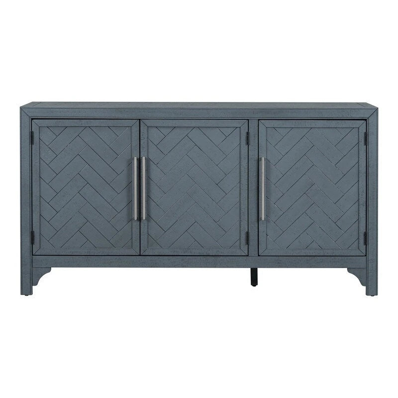 60" Wide Sideboard Cabinet - 3-Door Storage with Adjustable Shelves, Pine Veneer Finish, MDF Construction, Rustic Charm
