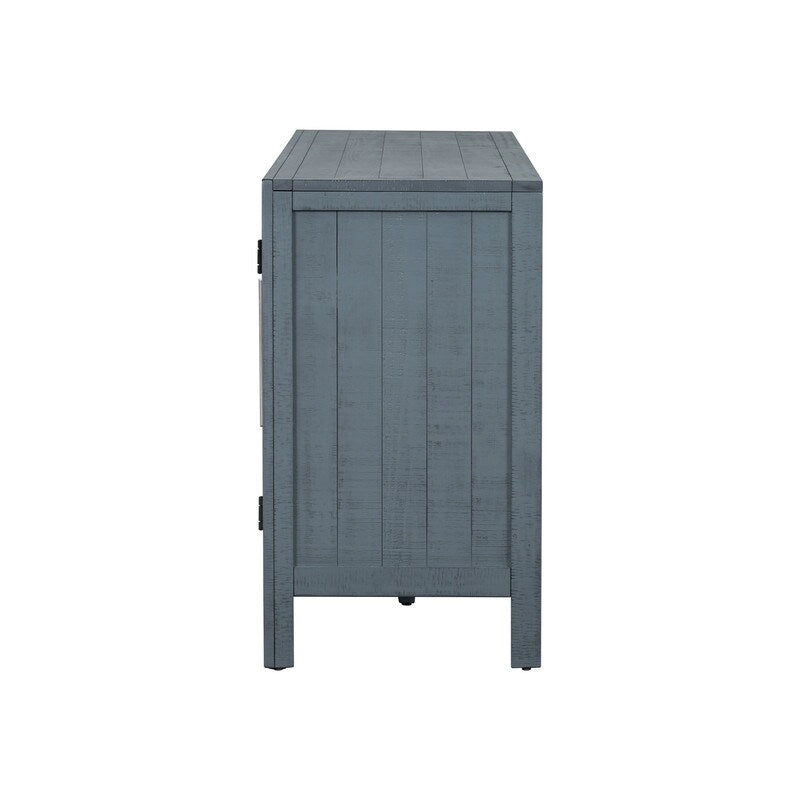 60" Wide Sideboard Cabinet - 3-Door Storage with Adjustable Shelves, Pine Veneer Finish, MDF Construction, Rustic Charm