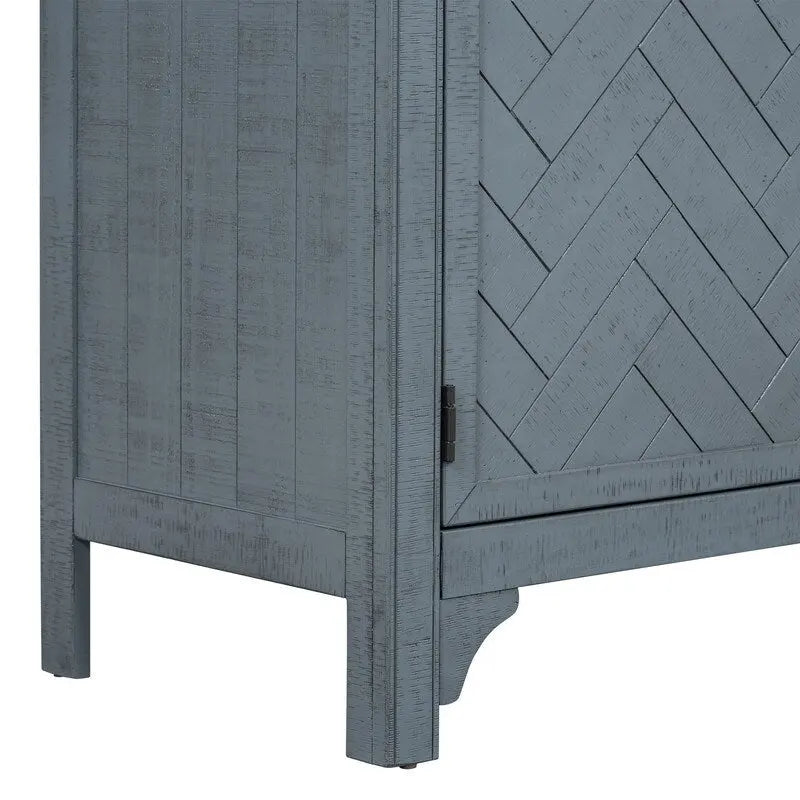 60" Wide Sideboard Cabinet - 3-Door Storage with Adjustable Shelves, Pine Veneer Finish, MDF Construction, Rustic Charm