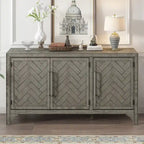 60" Wide Sideboard Cabinet - 3-Door Storage with Adjustable Shelves, Pine Veneer Finish, MDF Construction, Rustic Charm