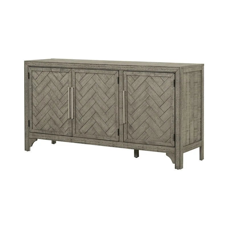 60" Wide Sideboard Cabinet - 3-Door Storage with Adjustable Shelves, Pine Veneer Finish, MDF Construction, Rustic Charm
