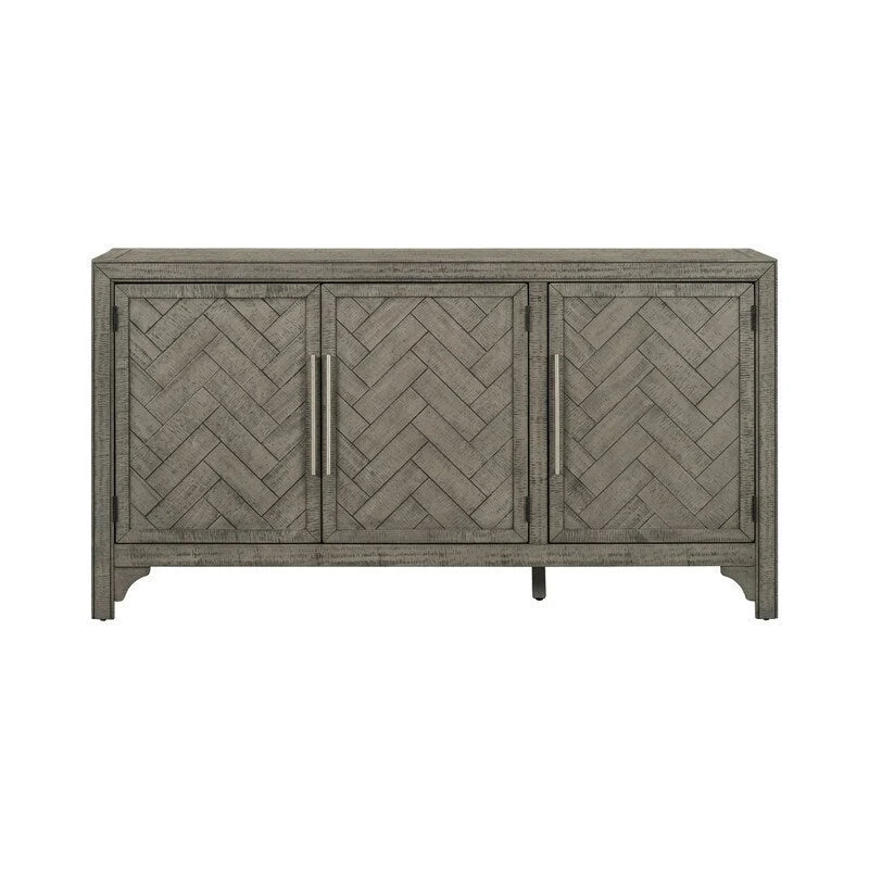 60" Wide Sideboard Cabinet - 3-Door Storage with Adjustable Shelves, Pine Veneer Finish, MDF Construction, Rustic Charm