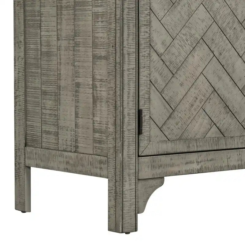 60" Wide Sideboard Cabinet - 3-Door Storage with Adjustable Shelves, Pine Veneer Finish, MDF Construction, Rustic Charm