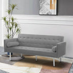 Convertible Futon Sofa Bed - Mid-Century Loveseat Sleeper with Tufted Back & Wood Legs for Living Room, Apartment, Office