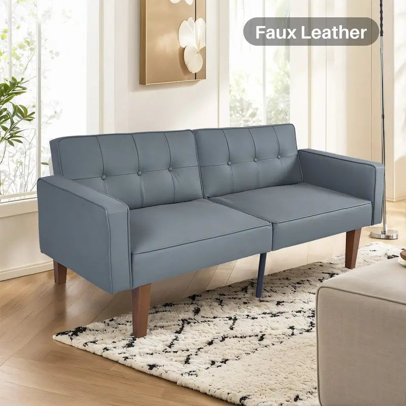 Convertible Futon Sofa Bed - Mid-Century Loveseat Sleeper with Tufted Back & Wood Legs for Living Room, Apartment, Office