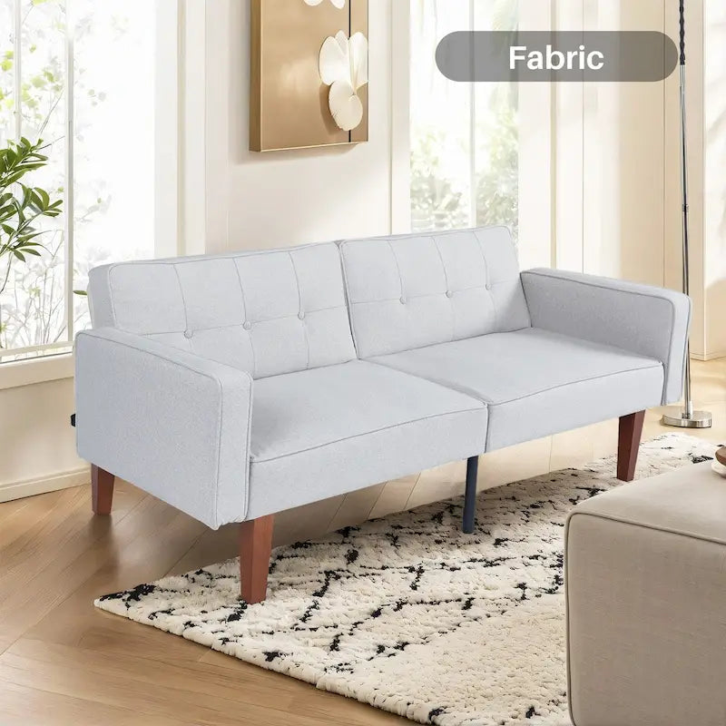 Convertible Futon Sofa Bed - Mid-Century Loveseat Sleeper with Tufted Back & Wood Legs for Living Room, Apartment, Office