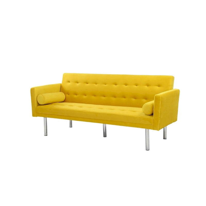 Convertible Futon Sofa Bed - Mid-Century Loveseat Sleeper with Tufted Back & Wood Legs for Living Room, Apartment, Office